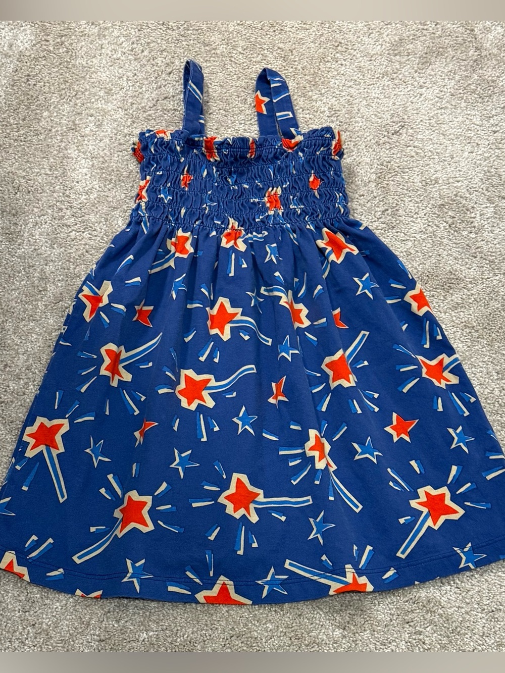 Hanna Andersson Sundress Size 100 4 Blue Star Print Smocked Summer Dress VGUC